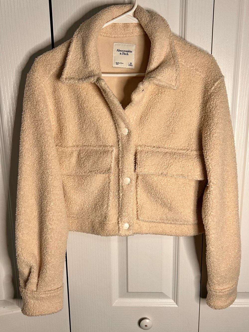 Abercrombie & Fitch Women’s Cropped Sherpa Fleece Teddy Jacket Shacket Cream XS